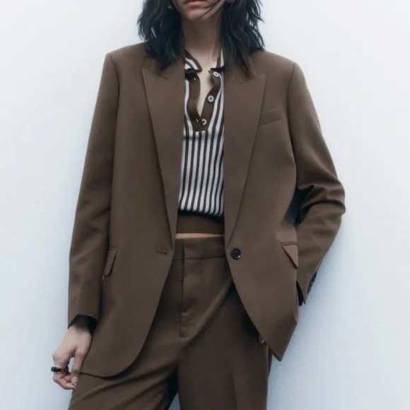 NWOT $129 Zara Dark Mink Straight Cut Button Blazer - Sz M - Picture 3 of 6